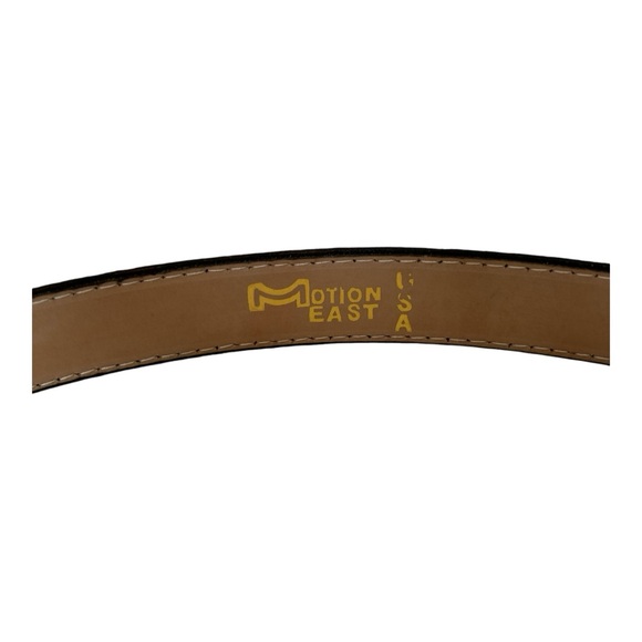 Motion East leather dress belt w/ gold finished rectangular buckle | small - Picture 8 of 13